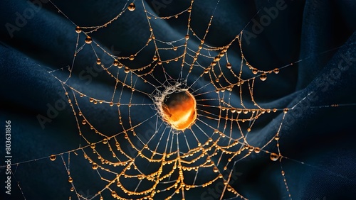 close-up of Spider web covered in water drops , spider web 