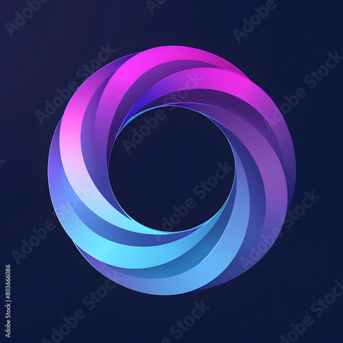 Neon logo in magenta and electric blue circle on dark background