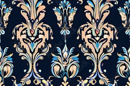 vector illustration flower Blue vintage background with damask ornamental Seamless patterned for Fashionable textiles, book covers, Digital interfaces, print designs templates material, wedding Genera