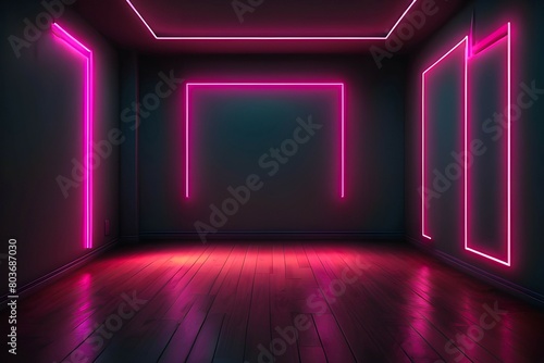 An empty room with neon glow sci fi effect representing a background