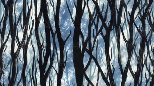 Midnight Shadows Abstract Forest Background with Silhouette Underbrush