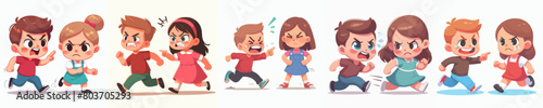 set of vector little boy and girl quarreling