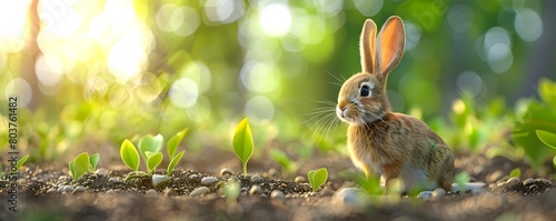 Playful Cartoon Illustration of Bunny Ears Peeking from Ground