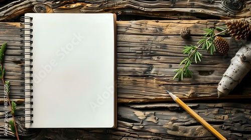 Ready for Ideas: Open Notebook and Pencil on Natural Wood