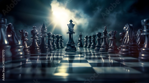 Close-up chessboard in a room filled with sunlight