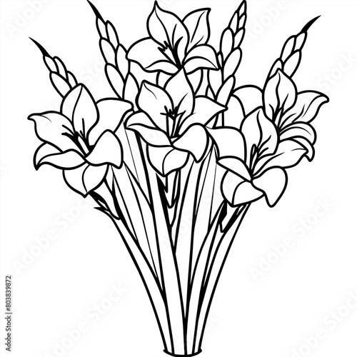 Gladiolus Flower Bouquet outline illustration coloring book page design, Gladiolus Flower Bouquet black and white line art drawing coloring book pages for children and adults 