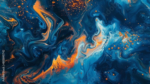 Abstract swirling blue and orange paint pattern for artistic backgrounds