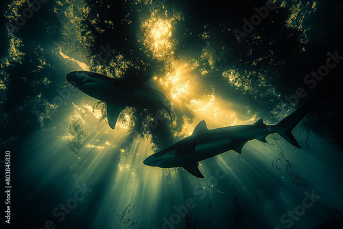 image from under a shark in ocean