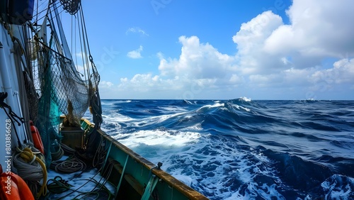 Sailors engage in offshore fishing trade . Concept Maritime Industry, Fishing Business, Seafood Trade, Sailor Lifestyle, Offshore Commerce
