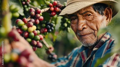 Coffee farmers work together in harmony. Each berry is carefully picked and placed in a woven basket. It is a testament to their connection to the land.