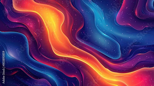 A colorful, abstract painting of a galaxy with a bright orange line. The painting is full of vibrant colors and has a dreamy, otherworldly feel to it