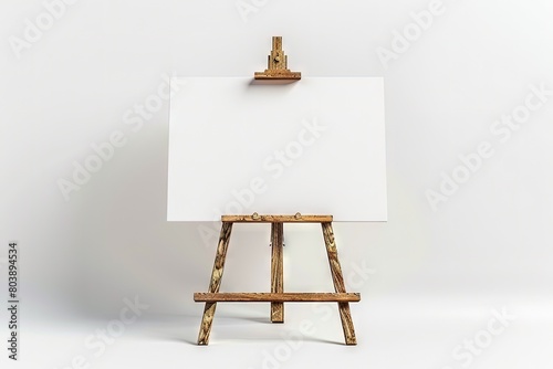 Empty canvas on wooden easel isolated on white minimal drop shadow Customize with your own design