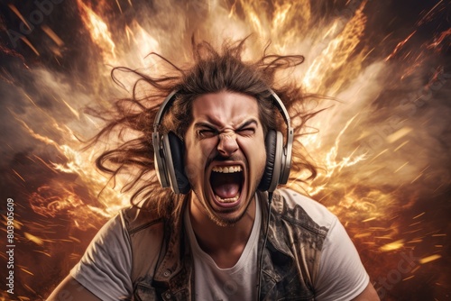 intense expression of man with headphones