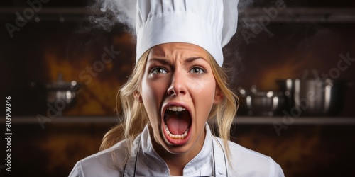 Stressed chef yelling in kitchen