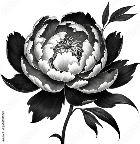 A black Sumi-e peony flower.