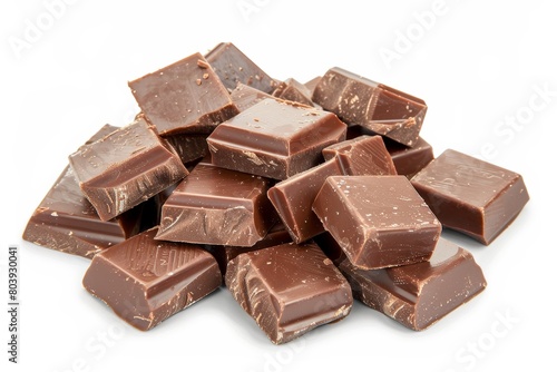 Pile of chopped and milled chocolate isolated on white, cocoa ingredients for baking and cooking