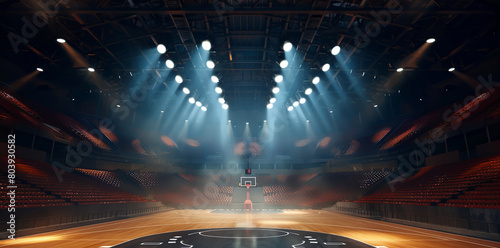 basketball arena with spotlights, 3d rendering illustration