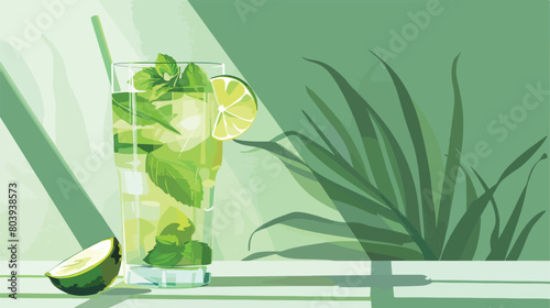 Glass of fresh mojito on table style vector de