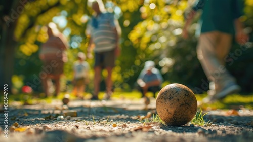 Group of Active Seniors Playing Petanque in the Park on a Sunny Day Outdoors. Elderly Lifestyle. Generative AI