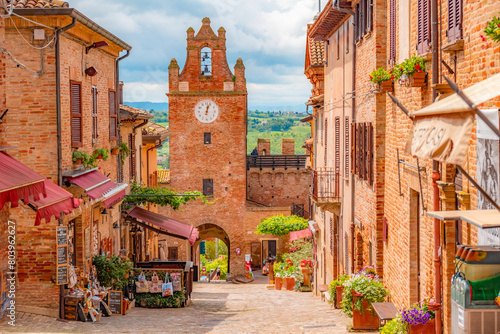 Village scene in Italy - Gradara - Pesaro province - Marche region. Town Walls of Gradara