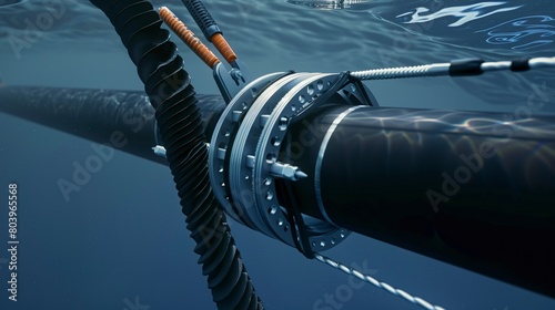 Intense close-up of a submarine power cable being installed to connect offshore energy sources to the mainland grid. 