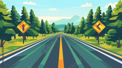 Safe driving tips and traffic regulation rules. Close-up of United States added lane sign. A new lane will be added ahead to the main roadway. Flat vector illustration template. 