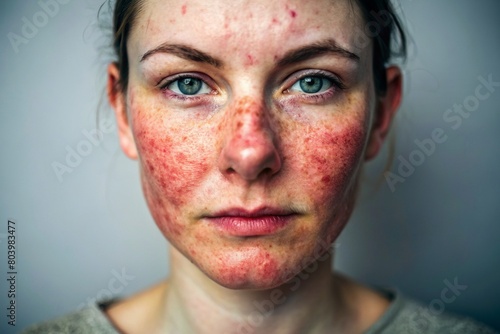 Rosacea or Eczema Management: A portrait of a person managing skin conditions like rosacea or eczema with specialized skincare routines and medical treatments prescribed by healthcare professionals. 