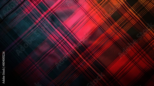 Deep red abstract lines create a Tartan Pattern on a dark background.