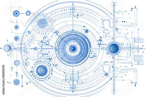 circular biomedical engineering blueprint on white background simplified medical technology design