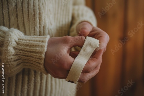 Close up of a person holding a piece of cloth. Perfect for fashion design projects