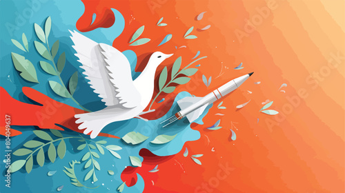 Paper dove and olive branch with drawn missiles 