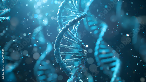 Bioscience illustration with DNA spiral, close-up biology background visualisation