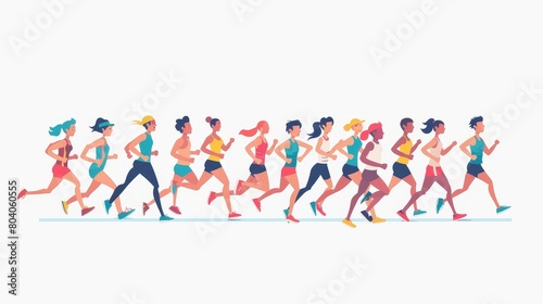 Rowing, marathon jogging, sports exercising or competition concept with young male and female athlete characters in sportswear, healthy lifestyle, activity flat modern illustration