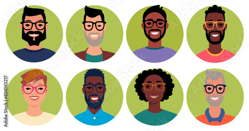 retrato de grupo diverso personas de diferentes razas y colores con fondo circular, vector de set de personas distintas culturas. diversidad de gente multirracial