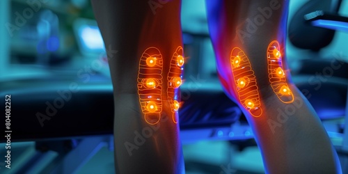 a knee receiving advanced laser therapy in a bright and modern chiropractic clinic, conveying the promise of pain relief and mobility restoration