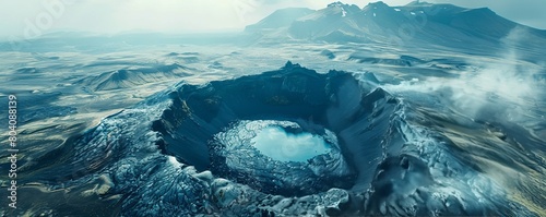 Aerial view of remote volcanic landscape in Southern Region, Iceland.