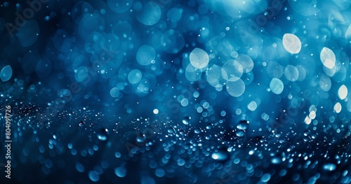 clean blue transparent water drops background, blurred droplet bokeh, creative liquid texture design, condensation macro