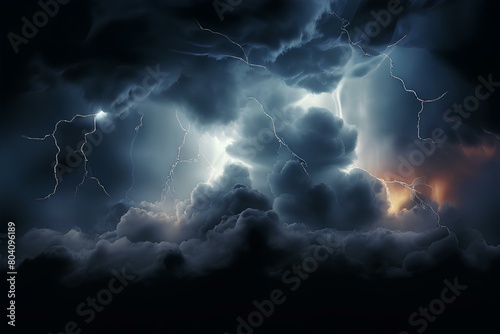 Black storm clouds with lightnings and smoke isolated.
