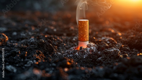 No Smoking: A Powerful 3D Visual Reminder Against Tobacco Use, with copy space