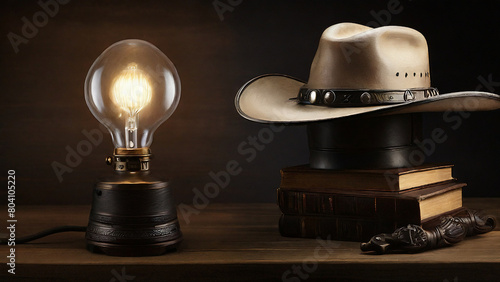 Cowboy inspiration with hat and lamp
