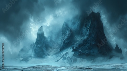 Otherworldly Landscape: Surreal Island Mountain Range and Dark-Toned Gorge，4k wallpaper, HD background image