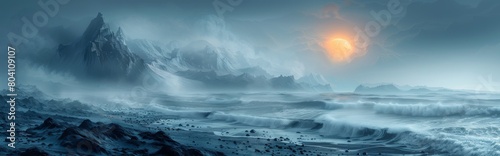 Otherworldly Landscape: Surreal Island Mountain Range and Dark-Toned Gorge，4k wallpaper, HD background image