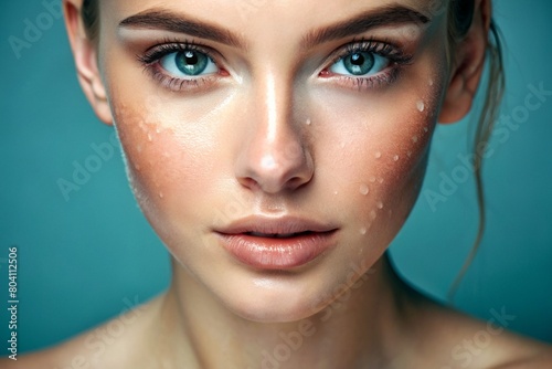 Youthful and Plump Skin: A close-up portrait of a person with youthful, plump skin, showcasing the hydrating and volumizing effects of skincare products aimed at maintaining skin's youthfulness. 