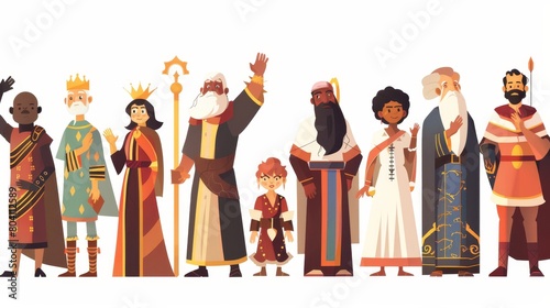 People waving hands isolated on white background. Multi-racial character group, african american guy, elder jewish man, asian girl, muslim woman, modern flat illustration.
