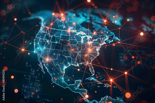 North America's Digital Data Network: US Map Connectivity in Modern Abstract Cyber Setting