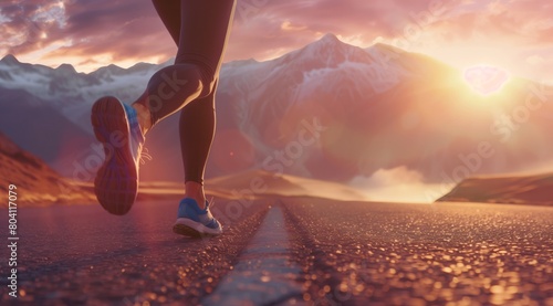 Active Woman Running Outdoors in Scenic Sunset