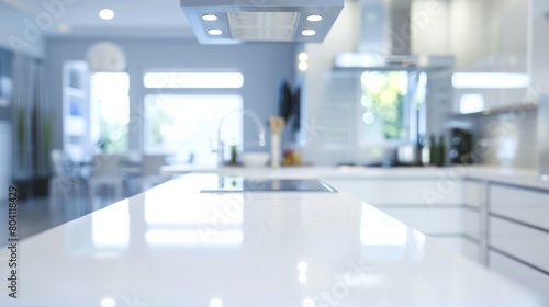 Hard blurred image of white modern kitchen background