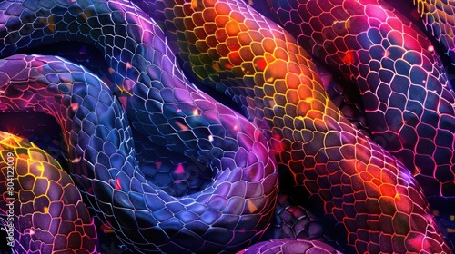 Several exotic beautiful snakes close up. Poisonous dangerous reptile.