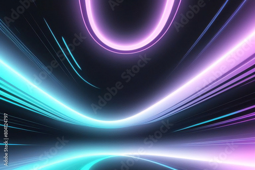 Líneas digitales de neón abstractas en el espacio oscuro, movimiento de energía multicolor brillante sobre fondo negro. Ciberespacio con estelas de luz rápidas. Concepto de tecnología.