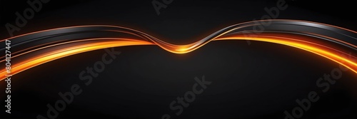 orange neon glowing bright curve lines on black luxury smooth shiny metal background from Generative AI
